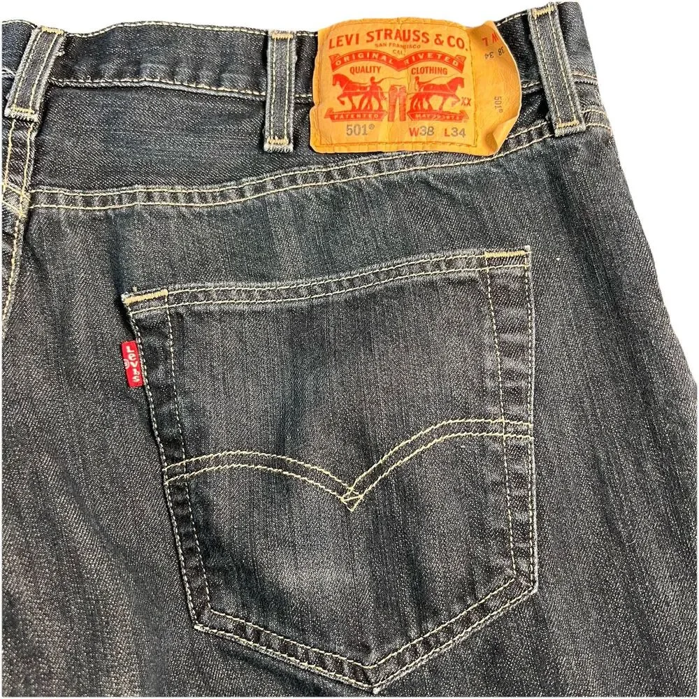 Levi's 501 Jeans Men's 38x34 Blue‎ Dark Wash Rocker Straight Button Fly Denim